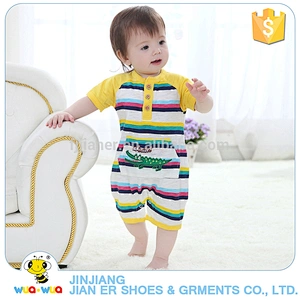 Custom colorful stripe baby boy summer knitted romper