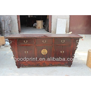Antique Chinese Chinoiserie Carved Wood Lacquer Console Table Wood Cabinet