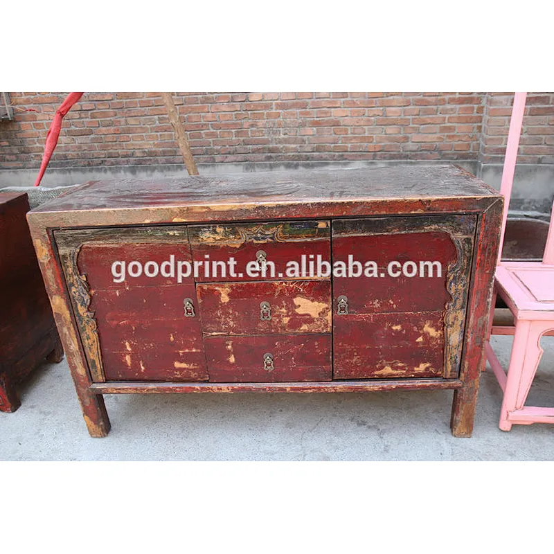 wooden Mongolia cabinet , antique 3drawer 2 door cabinet