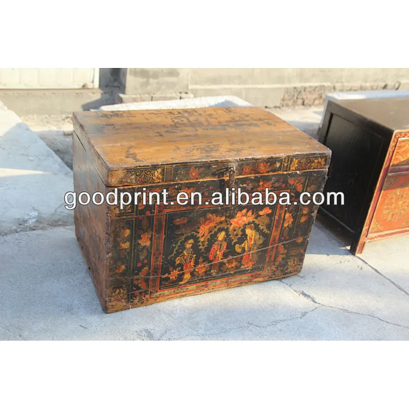 chinese antiquep old painting wedding chest
