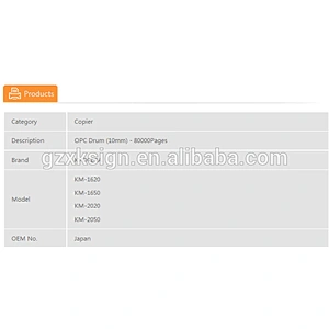 Compatible Km1620 OPC Drum For Kyocera KM 1620 1650 2020 2560 2050 10mm