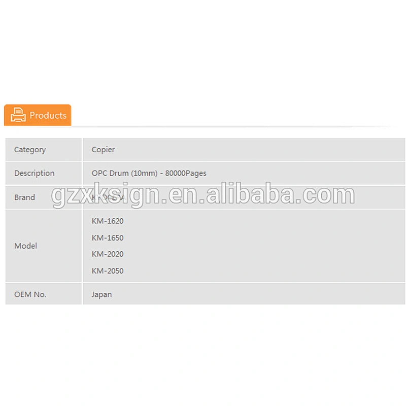 Compatible Km1620 OPC Drum For Kyocera KM 1620 1650 2020 2560 2050 10mm