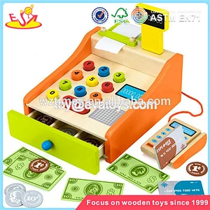 new product kids wooden cashier toy funny pretend children wooden cashier toy for wholesale W10A062