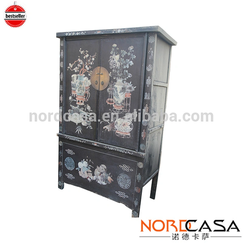 Antique design Chinese style hand painted solid wood two doors wardrobe