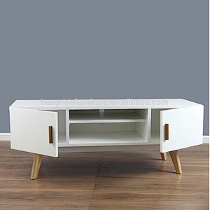 scandinavian retro solid wood oak TV table with 2 cabinet drawers