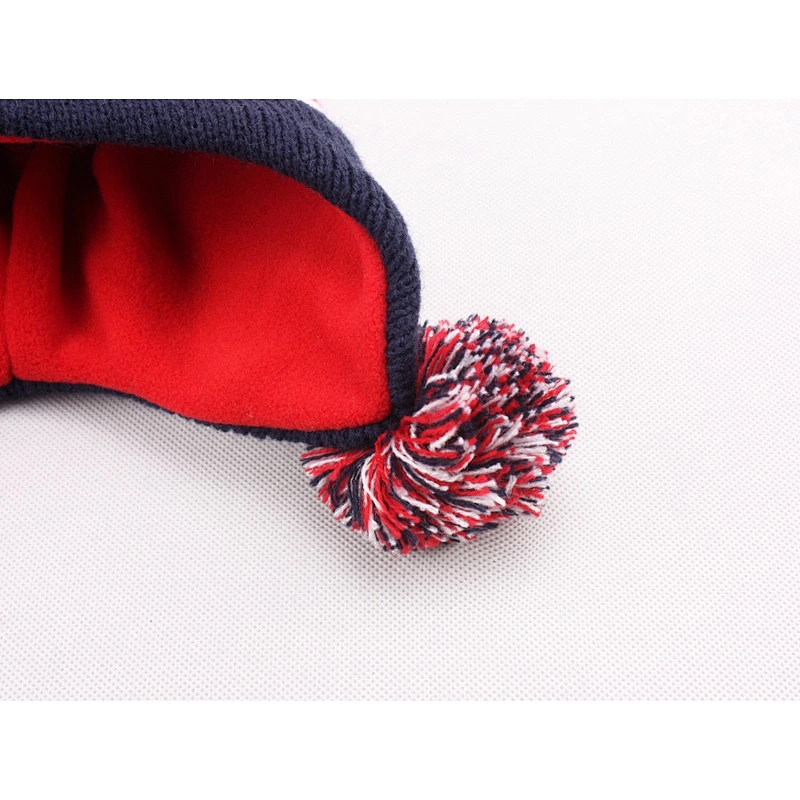 Wholesale Winter Kids Hat Fold Beanie Knitting Caps With Lovely Dog And Pom Pom Ball