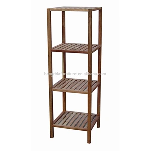 Scandinavian 4 tier slim strip solid walnut wood bathroom shelf unit