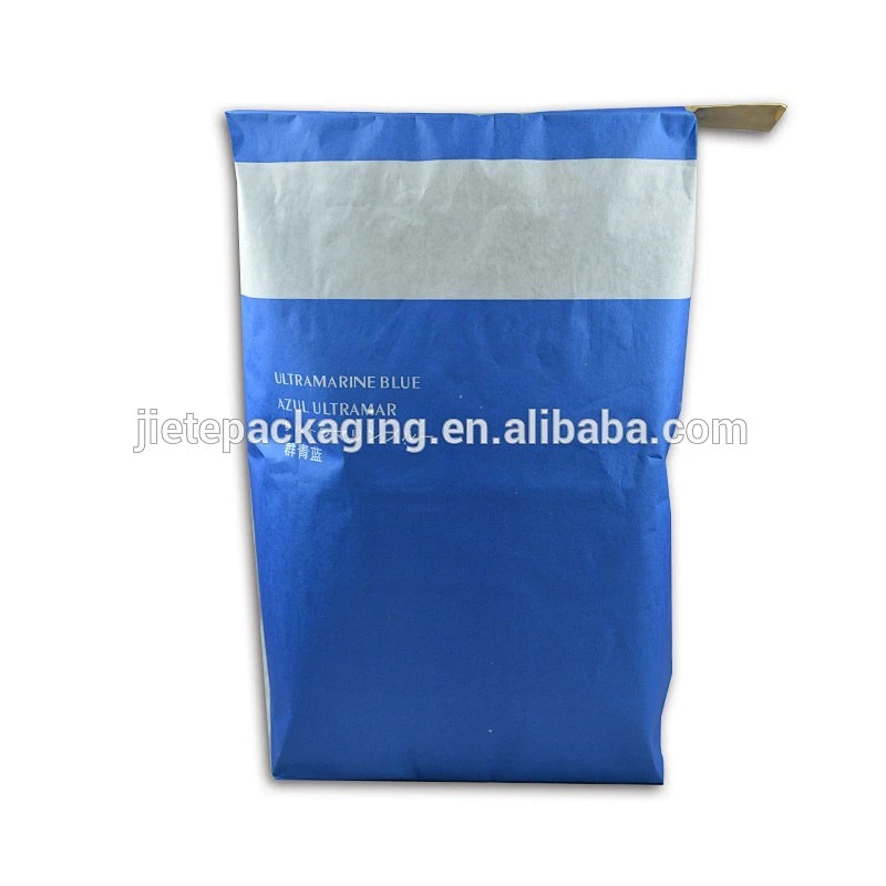 25kg blue kraft paper block bottom valve bag for packing putty, mortar, glue, cement