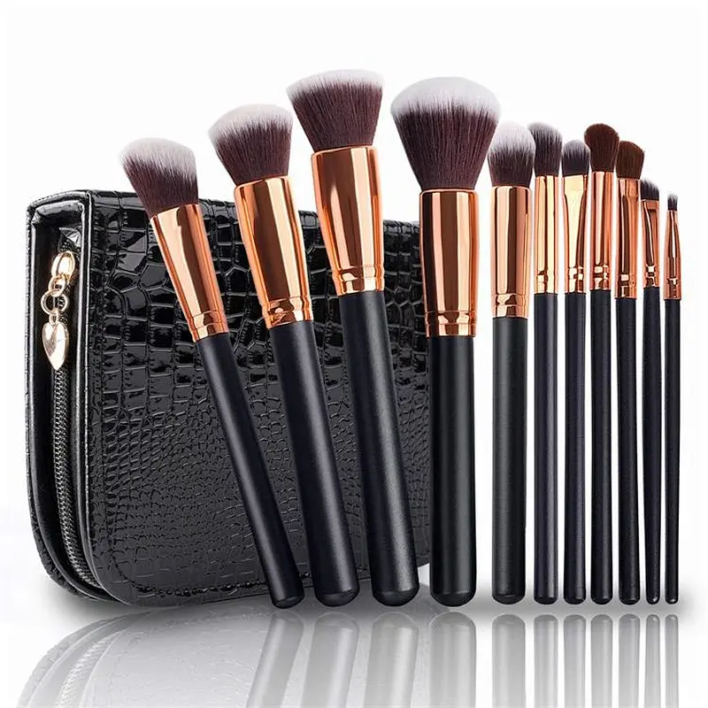 Professional 11pcs makeup brushes Pu bag pack Travel Rose Gold private label Makeup Brush Set
