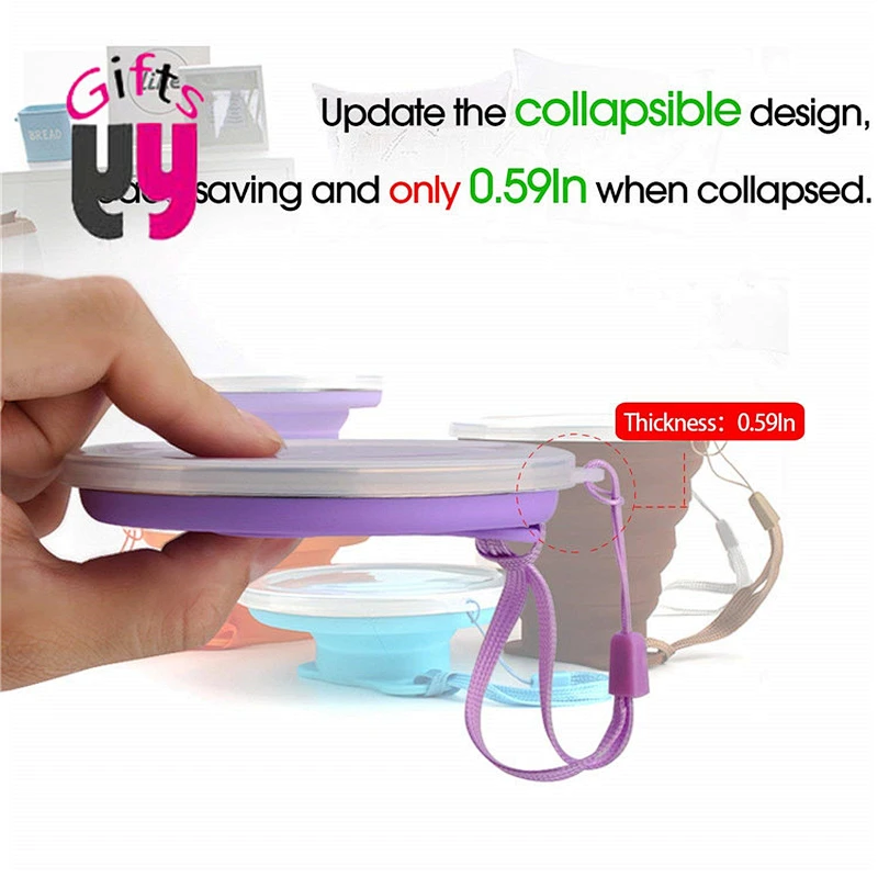reusable travel silicone foldable coffee cup with lanyard