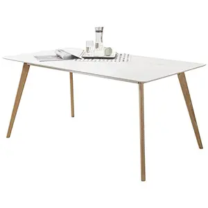 scandinavian solid wood oak Rectangle Dining Table with White MDF top