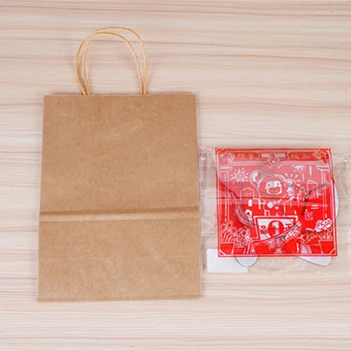 Custom Handle Gift Shopping Packaging DIY Craft Paper Carry Bags Manufacturer with Christmas elk sticker