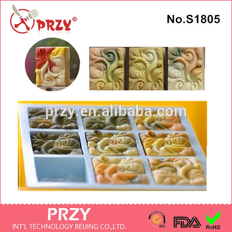 S1805 PRZY 9 cavity silicone waves soap making mould