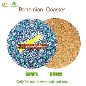 Blue kaleidoscope style fashionable MDF cork coaster, suitable for wedding restaurant family, non slip eco friendly coaster.