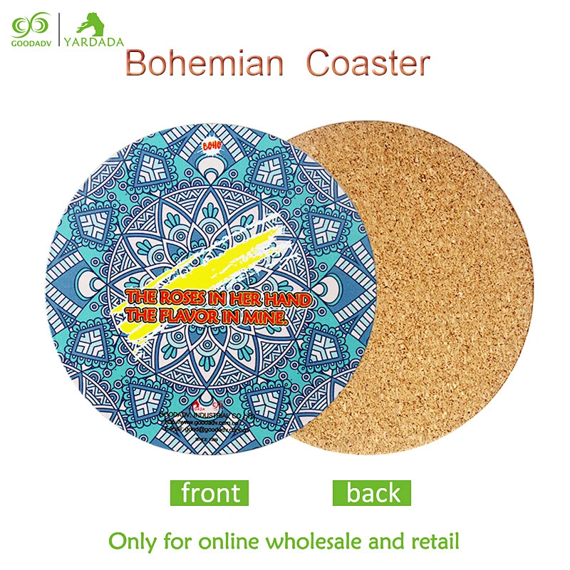 Blue kaleidoscope style fashionable MDF cork coaster, suitable for wedding restaurant family, non slip eco friendly coaster.
