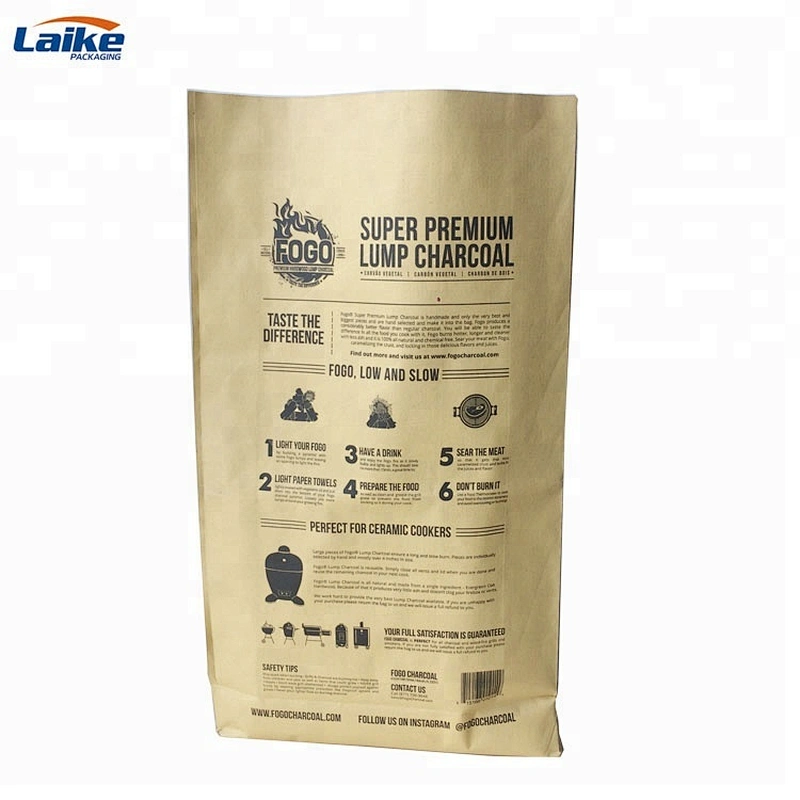 Brown kraft paper packaging charcoal bag 3kg 4kg 5kg charcoal briquet packing bag