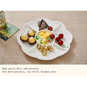Simple Style Ceramic Dish White Lace Fruit Plate Snack Dish Customized Logo Porcelain Tableware Plate