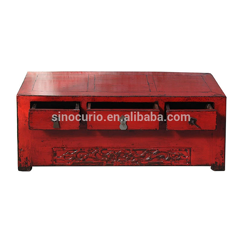 Chinese antique painting furniture rustic kang table side cabinet