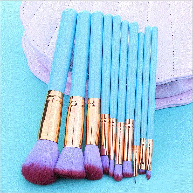 Hot selling portable 5-10pcs your own brand makeup brush set with shell bag