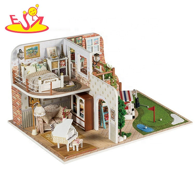 DIY Puppenhäuser Kinder aus Holz Miniatur Spielzeug mit LED Licht W06A344