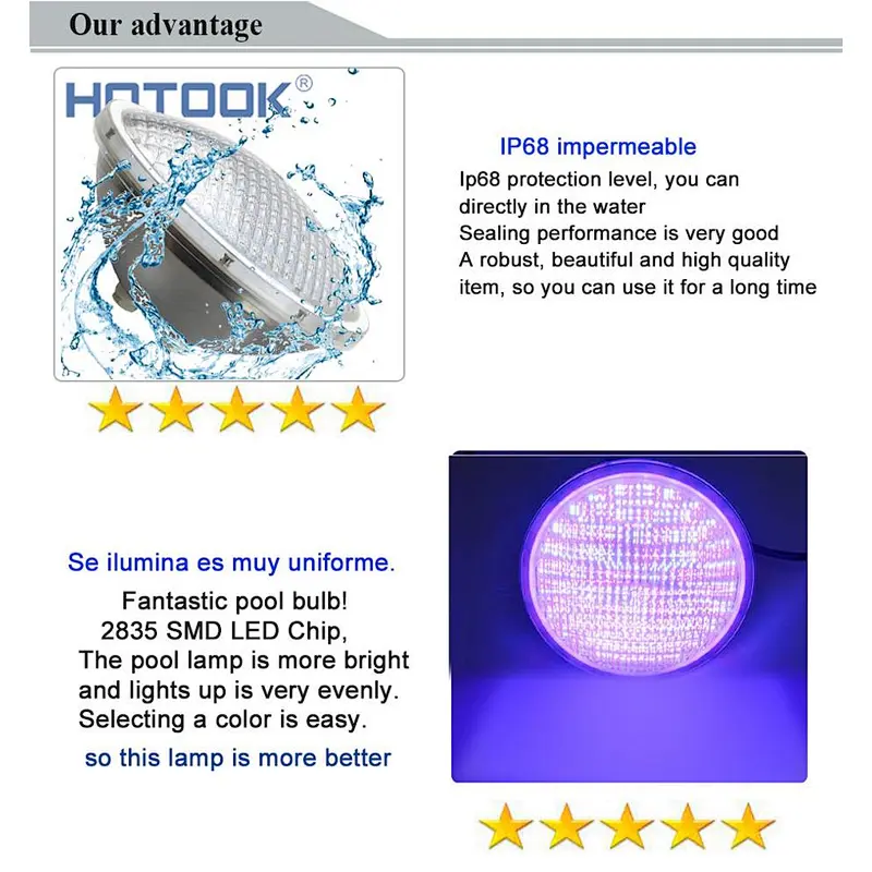 HOTOOK Stainless Steel 12V 24W Par56 LED  Outdoor Recessed LED Pool Light