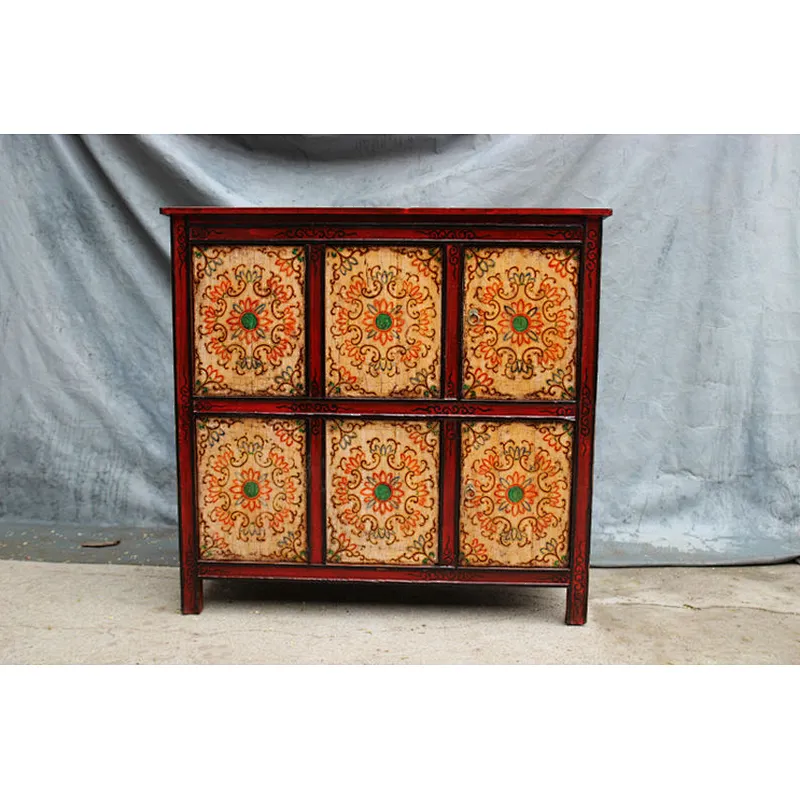Chinese Antique Furniture Tibetan Hand-painting reclaimed wood cabinet
