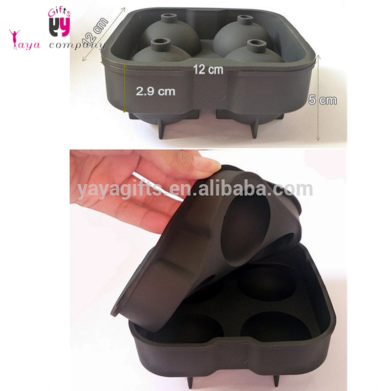 4pcs Whiskey Cocktail Custom Logo Silicone Ice Ball Mold With Lid