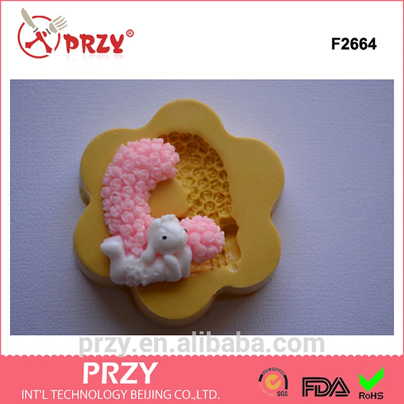 F2664 LOVE Letters Complete Word with Bunny Rabbits on each letter Silicone Rubber Flexible Food Safe Mold Mould