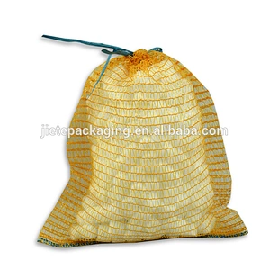 Customized yellow plastic raschel mesh bag for vegetable,fruit,onion,garlic,potato,orange,apple