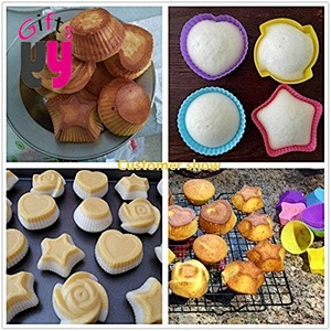 Silicone Cupcake Liners silicone Baking Cups Nonstick Easy Clean Pastry Muffin Molds 4 Shapes Round, Stars, Heart, Flowers
