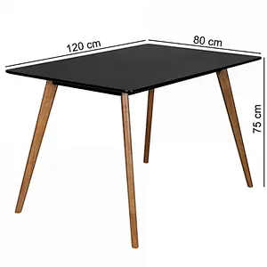 scandinavian solid wood oak Rectangle Dining Table with black MDF top