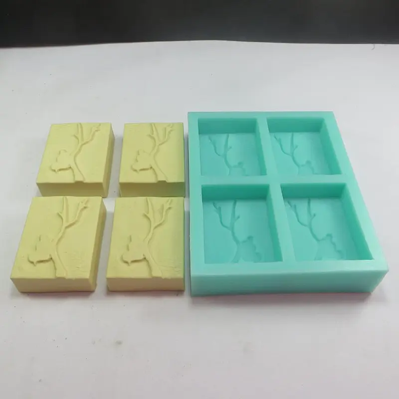 2018 new arrivals 4 cavities soap bar with bird on a branch soap silica gel silicone mould