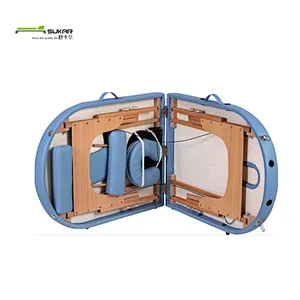 Wooden folding portable thai massage table spa equipment With high density foam and best PU/PVC