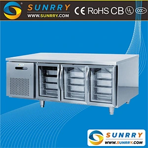Commercial glass door refrigerated work table with GN pan