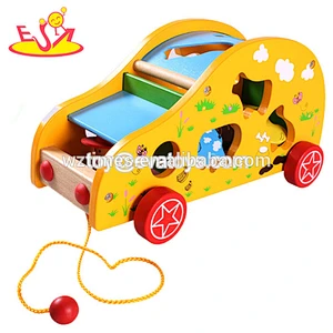 Wholesale preschool educational toys wooden animal cart pull along toy for kids WJ278241