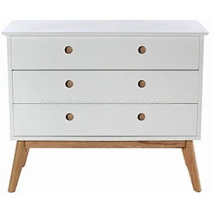 scaninavian white MDF lacquered sideboard with 3 drawers solid oak legs