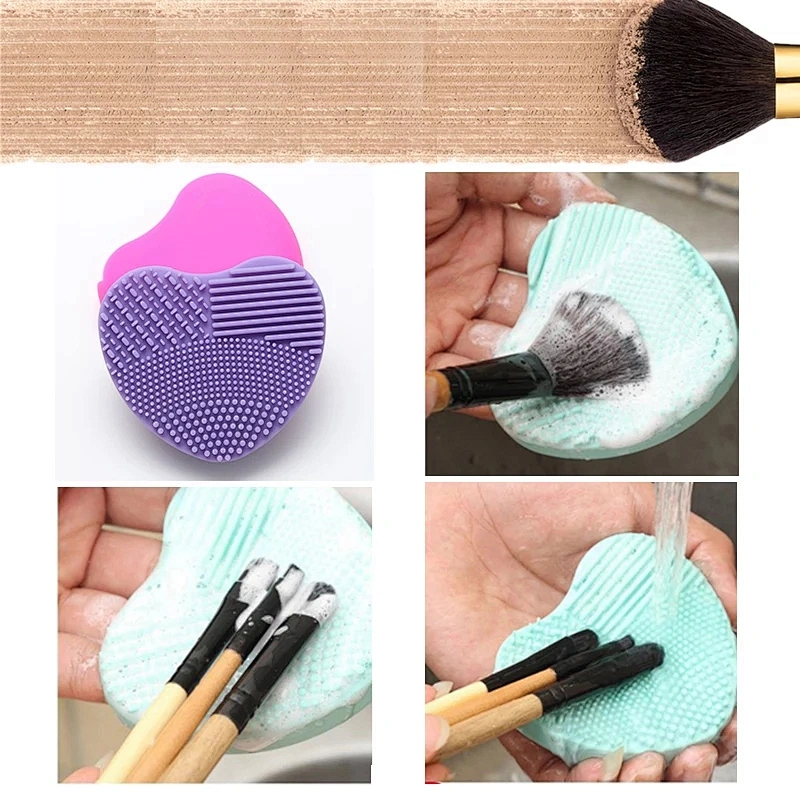 Private Label Colourful Heart-shaped Silicon Makeup Brush Cleaner Mat