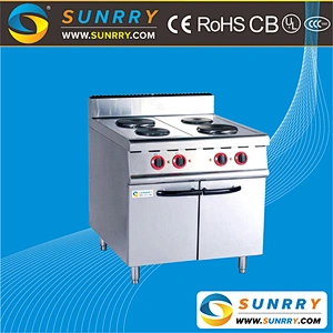 Commercial floor type cooking group 4 round electric hot plates cooker with cabinet for sale