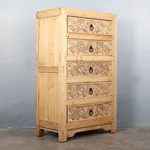 natural color carved chinese antique style living room sideboard