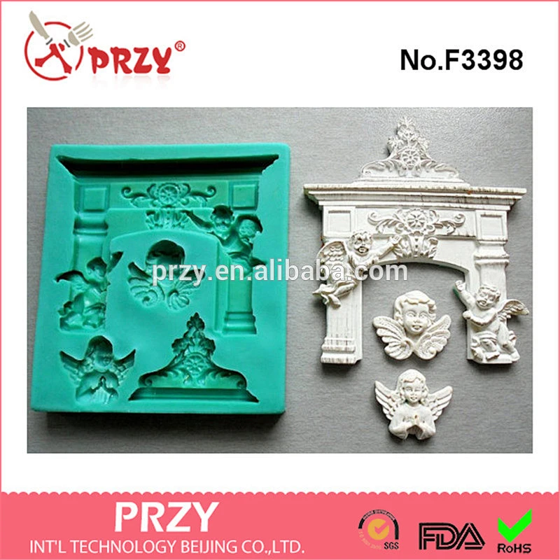 F3398 Silicone Mould Christmas fireplace with angels Sugarcraft Cake Decorating