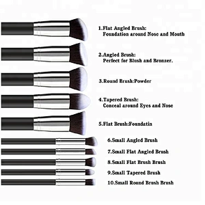 China Manufacturer Customized Logo Black 10pcs Makeup Brush Set With Makeup Bag Holder
