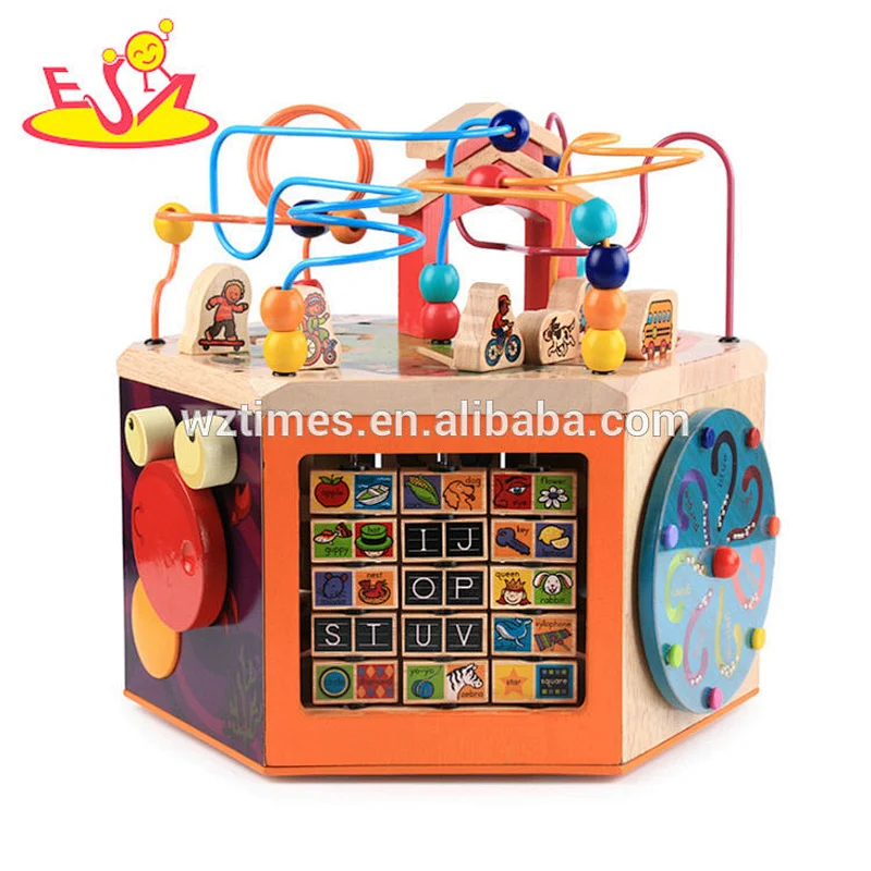 Wholesale fashion popular six sided wooden activity cube toy for children W11B160