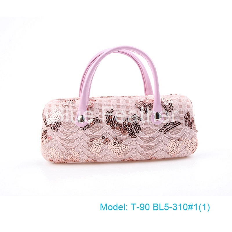 Glitter PU leather eyewear optical glasses case sunglass case with handle