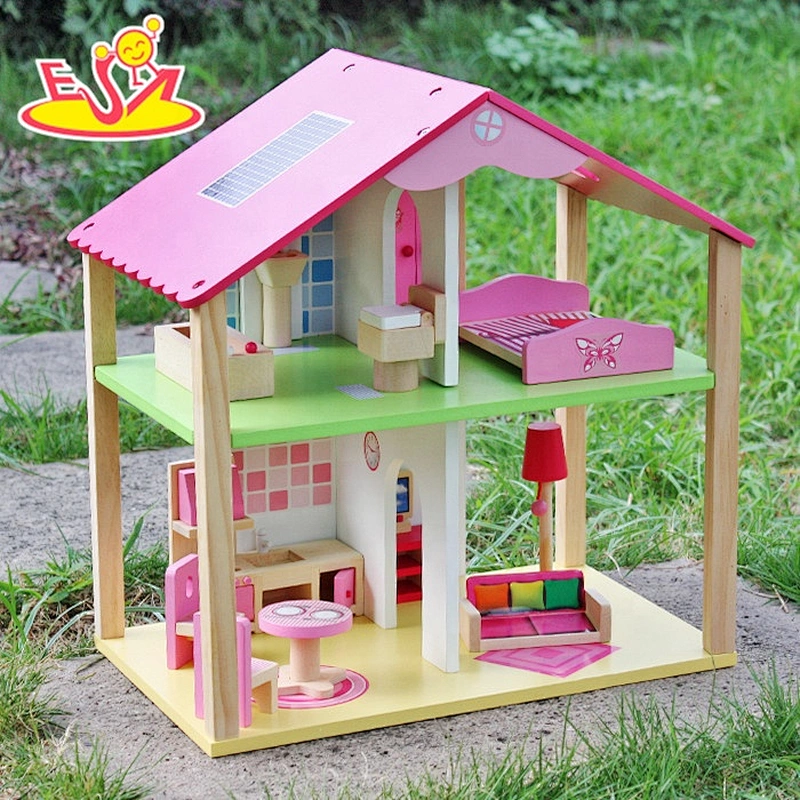 2018 New design girls mini wooden dollhouse kits best children wooden dolls house for sale W06A171