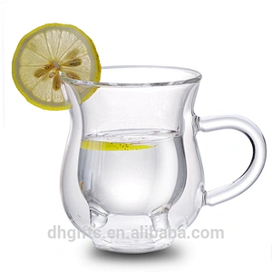 transparent 250ml Double Wall high borosilicate glass Mugs with handle for milk coffee
