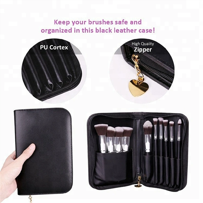 Custom Print Create Your Own Brand Travel Black Leather Cosmetic Case Make Up Brush Pouch PU Makeup Bag Private Label