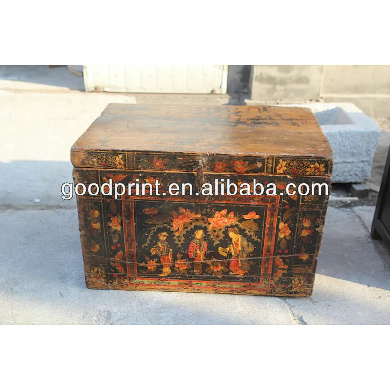 chinese antiquep old painting wedding chest