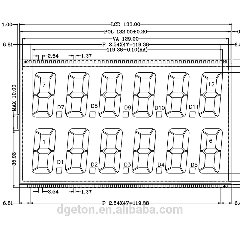 Pin connector custom TN type LCD display