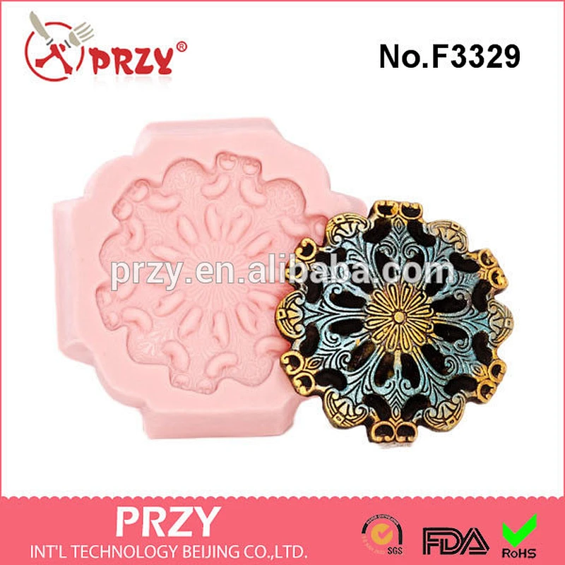 F3329 Scroll Work Medallion Silicone Mold- Cake Decorating Mold Fondant Gum Paste Chocolate Craft Jewelry Mold