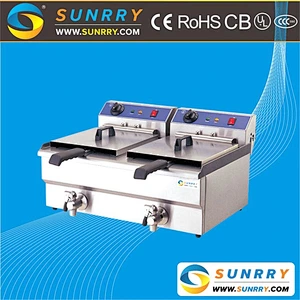 Counter Top Rectangular 2 Tank and 2 Basket Commercial Electric Deep Fryer Machine with Oil Faucet and CE Certificate